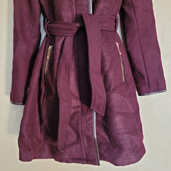Nine West Faux-Leather Binding Wool-Blend Coat in Wine Color Size Women's Small - Picture 7 of 14